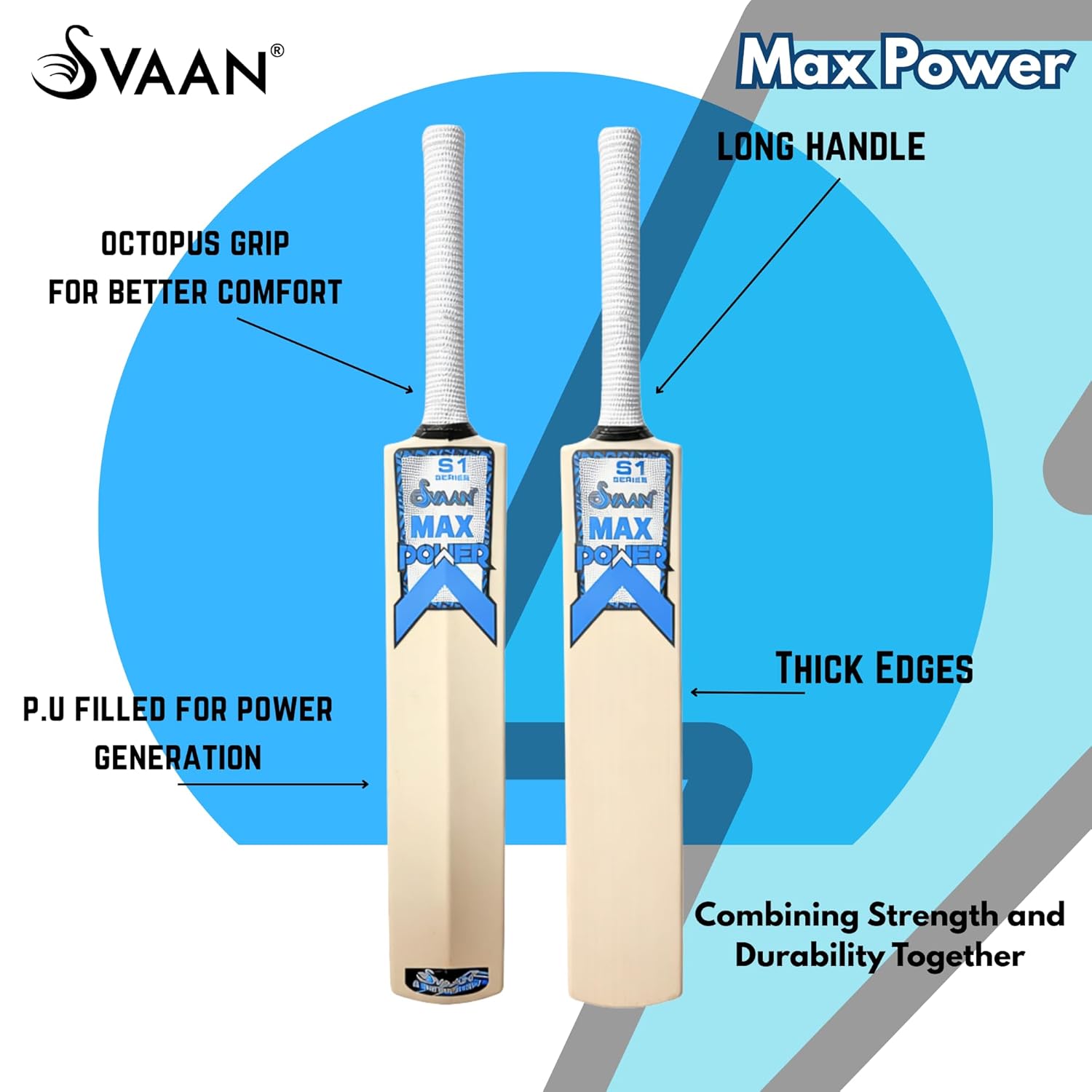 Max Power Cricket Bat HDPU Filled (Heavy) NO.8